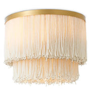 Eichholtz Ceiling Lamp Rosaline in vintage brass with cascading white glass beads, luxury designer ceiling light