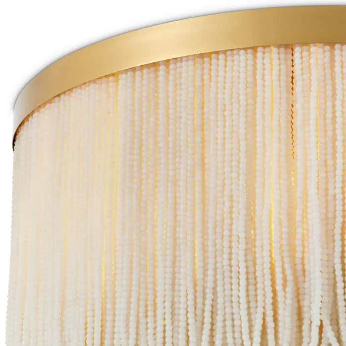Eichholtz Ceiling Lamp Rosaline in vintage brass with cascading white glass beads, luxury designer ceiling light