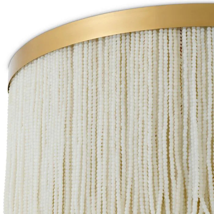 Eichholtz Ceiling Lamp Rosaline in vintage brass with cascading white glass beads, luxury designer ceiling light