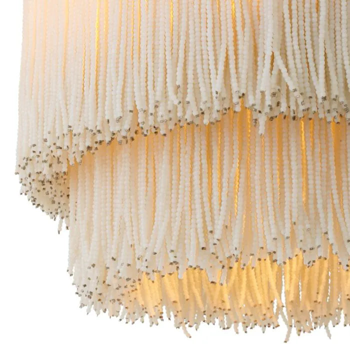 Eichholtz Ceiling Lamp Rosaline in vintage brass with cascading white glass beads, luxury designer ceiling light