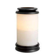 Eichholtz Hurricane Carrington S in bronze finish with cylindrical white glass shade, elegant decorative hurricane candle holder