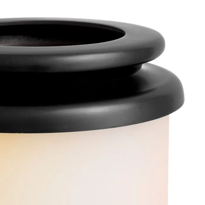 Eichholtz Hurricane Carrington S in bronze finish with cylindrical white glass shade, elegant decorative hurricane candle holder