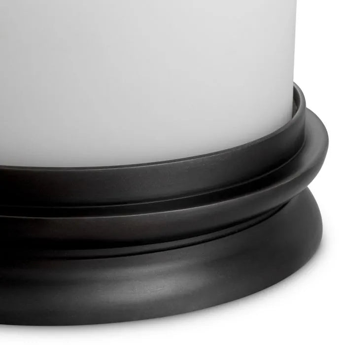 Eichholtz Hurricane Carrington S in bronze finish with cylindrical white glass shade, elegant decorative hurricane candle holder
