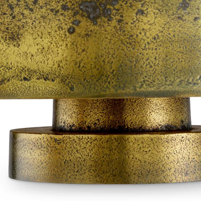 Eichholtz Bowl Santiago hand-cast in aluminium with antique brass finish, featuring a wide shallow bowl and tiered pedestal base