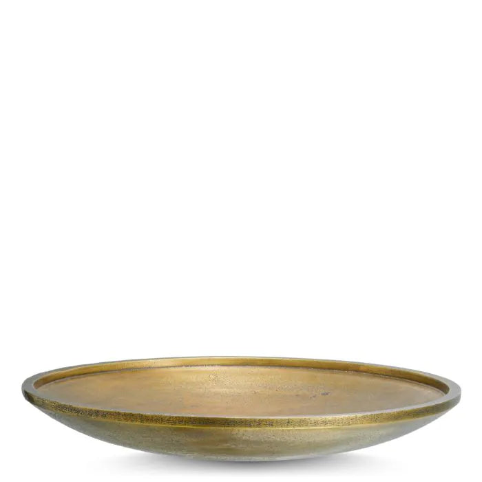 Eichholtz Bowl Memphite hand-cast with rich antique brass finish, featuring an oversized wide shallow design with raised rim
