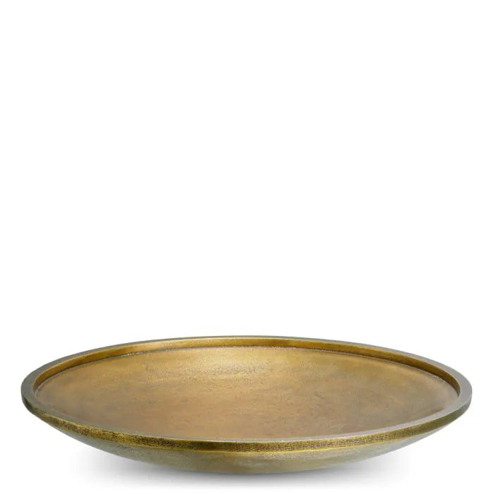Eichholtz Bowl Memphite hand-cast with rich antique brass finish, featuring an oversized wide shallow design with raised rim