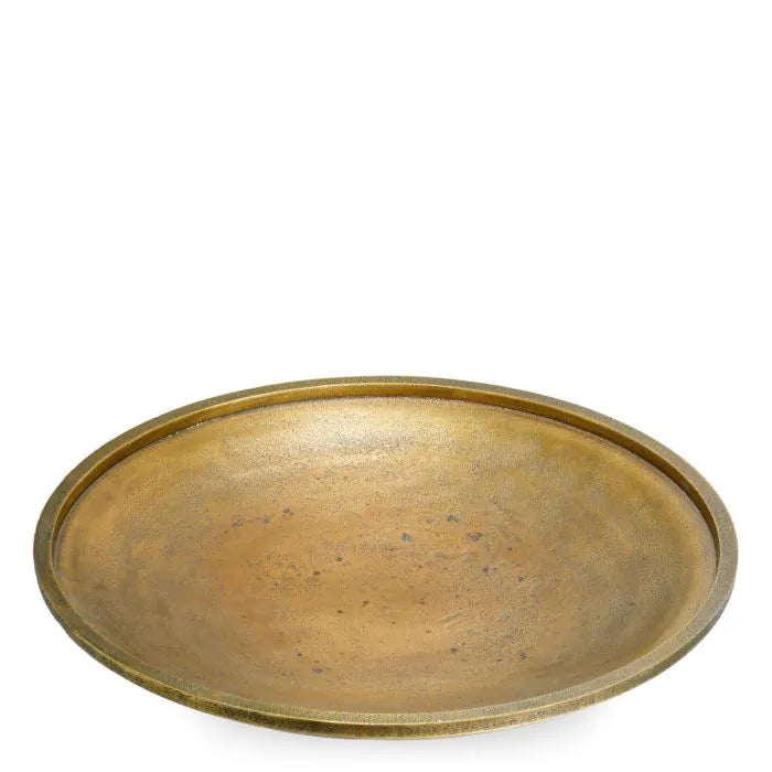 Eichholtz Bowl Memphite hand-cast with rich antique brass finish, featuring an oversized wide shallow design with raised rim