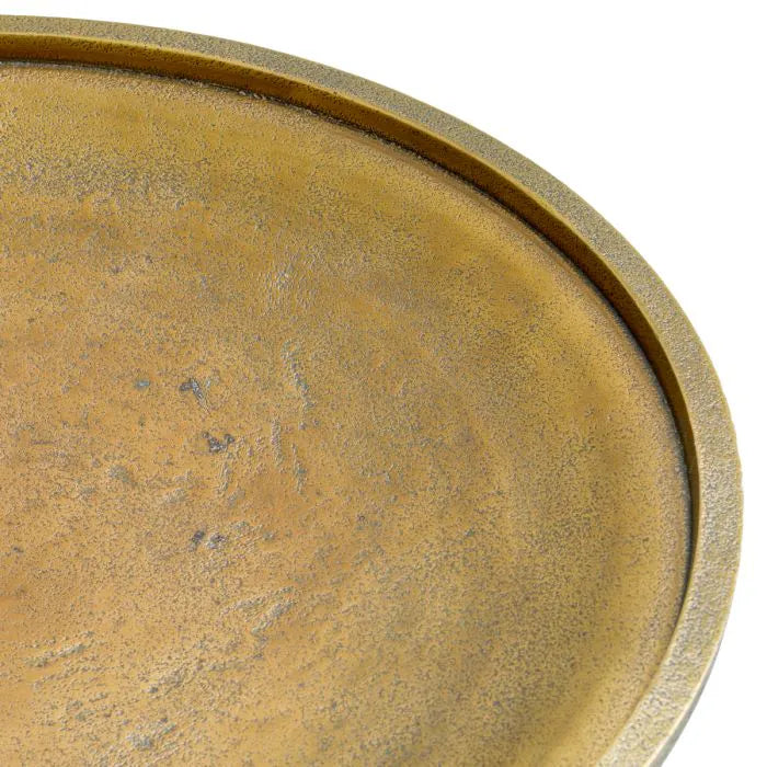 Eichholtz Bowl Memphite hand-cast with rich antique brass finish, featuring an oversized wide shallow design with raised rim