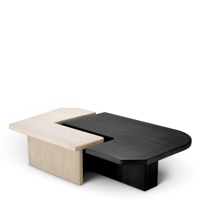 Luxury coffe table in travertine and wood by Eichholtz 