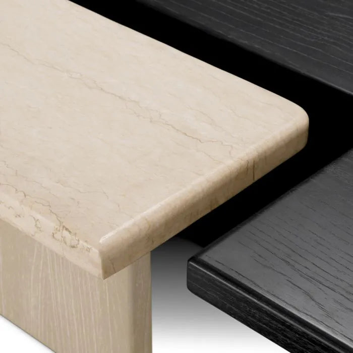 Luxury coffe table in travertine and wood by Eichholtz 