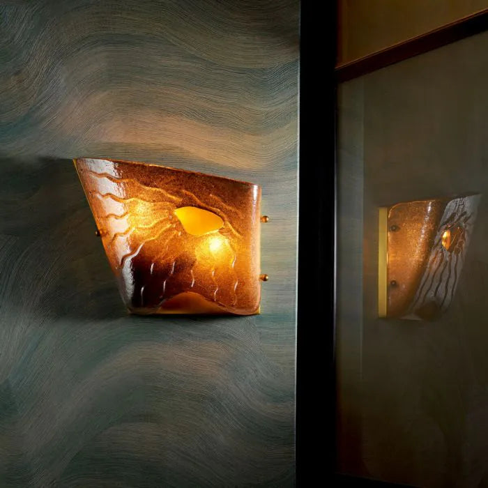 Eichholtz Wall Lamp Orlandis in antique brass with handcrafted recycled smoke glass, sculptural luxury designer wall light