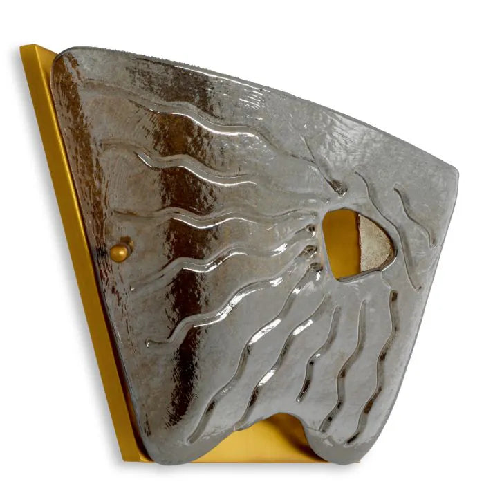 Eichholtz Wall Lamp Orlandis in antique brass with handcrafted recycled smoke glass, sculptural luxury designer wall light