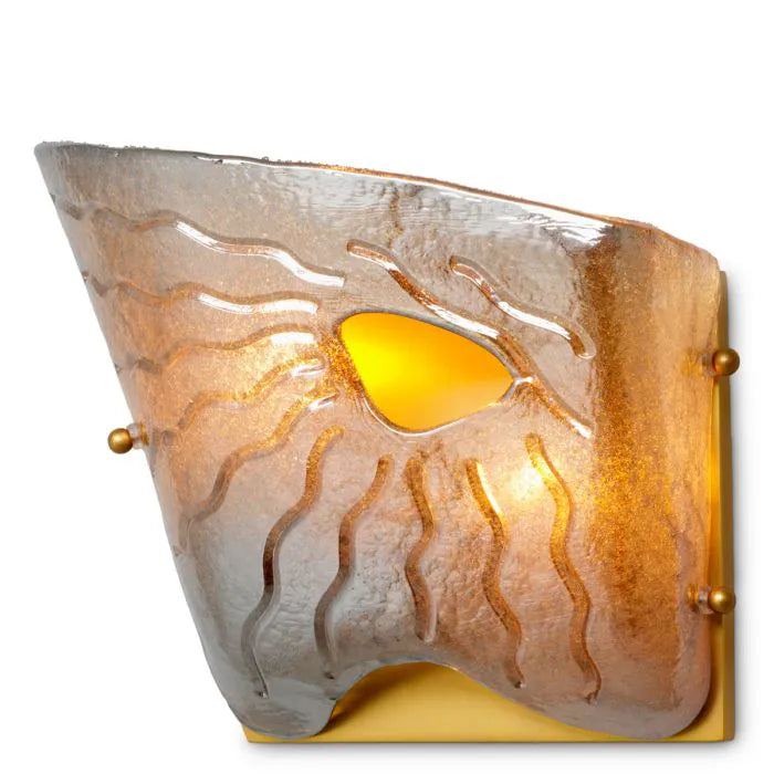 Eichholtz Wall Lamp Orlandis in antique brass with handcrafted recycled smoke glass, sculptural luxury designer wall light