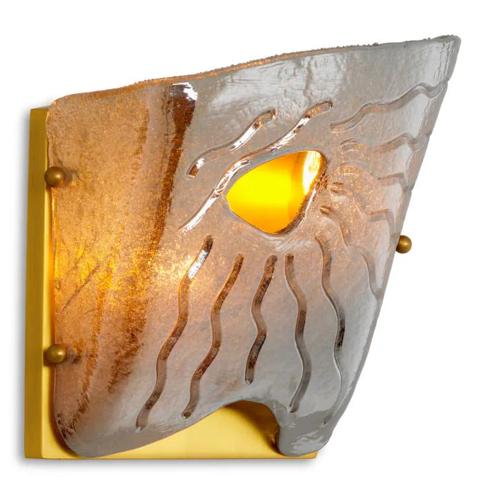 Eichholtz Wall Lamp Orlandis in antique brass with handcrafted recycled smoke glass, sculptural luxury designer wall light