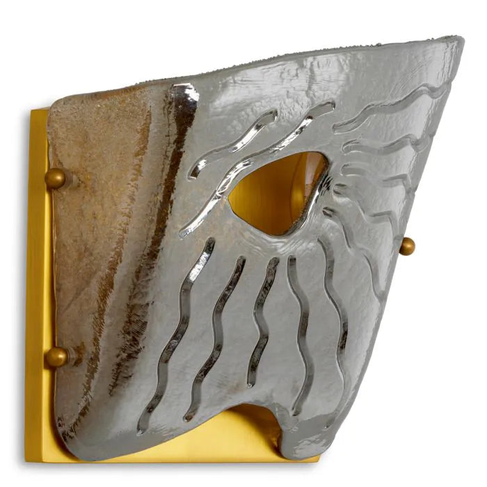 Eichholtz Wall Lamp Orlandis in antique brass with handcrafted recycled smoke glass, sculptural luxury designer wall light