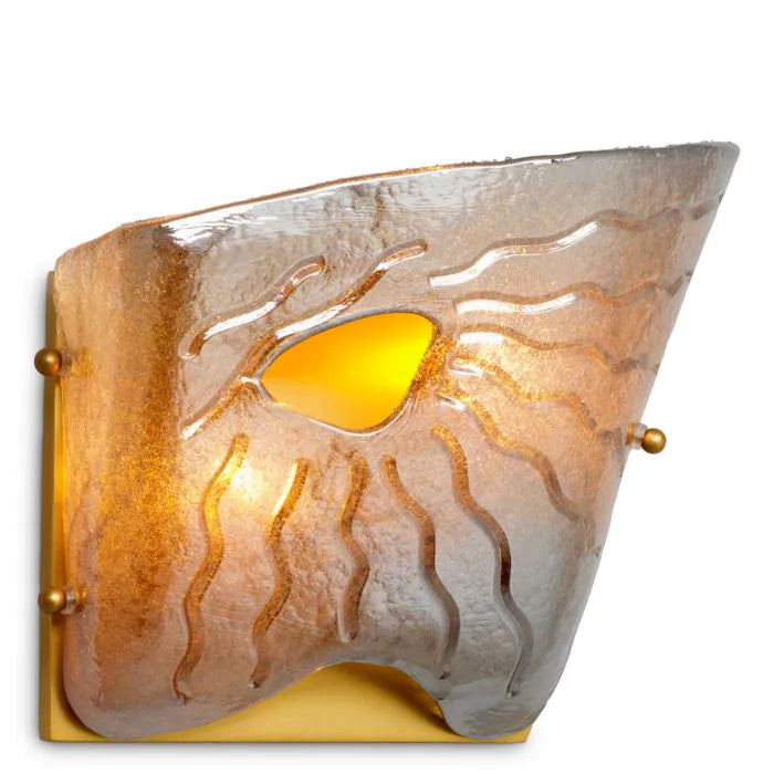 Eichholtz Wall Lamp Orlandis in antique brass with handcrafted recycled smoke glass, sculptural luxury designer wall light