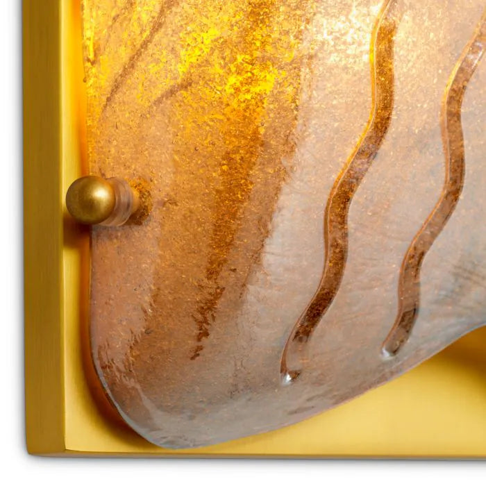 Eichholtz Wall Lamp Orlandis in antique brass with handcrafted recycled smoke glass, sculptural luxury designer wall light