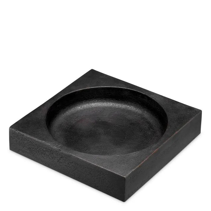 Eichholtz Bowl Boyd hand-cast in aluminium with bronze finish, featuring a square base and sculpted circular bowl