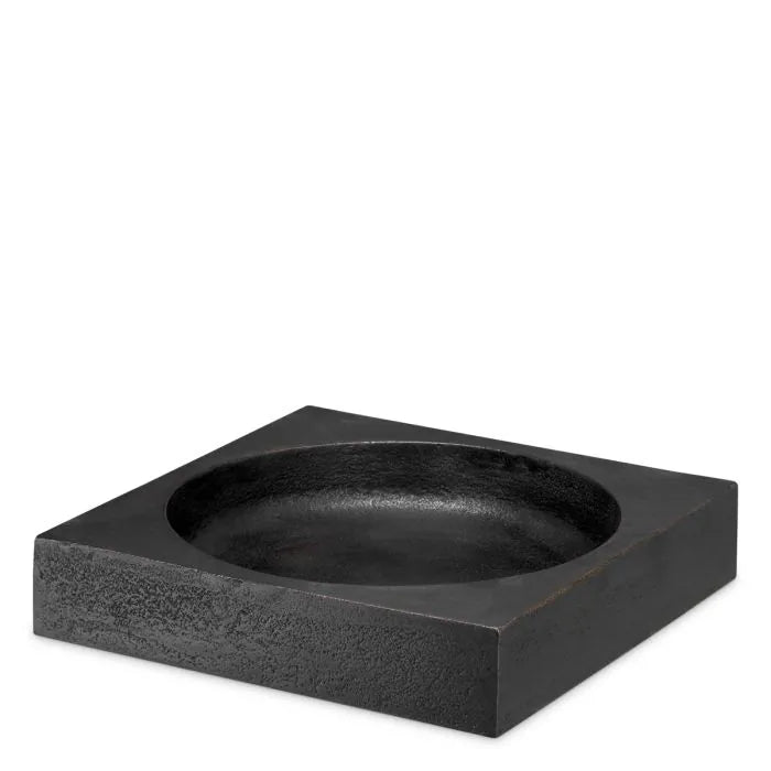Eichholtz Bowl Boyd hand-cast in aluminium with bronze finish, featuring a square base and sculpted circular bowl