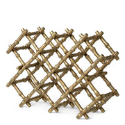 Eichholtz Wine Rack Sassari in vintage brass with bamboo-inspired lattice design, decorative four-bottle wine holder