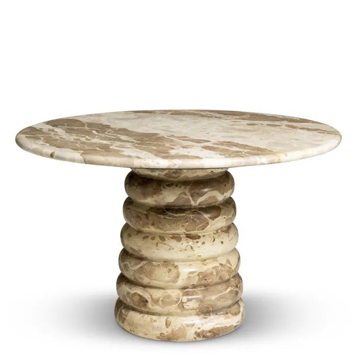 Eichholtz Coffee Table Lerici in natural chocolate marble with a round top and sculptural stacked-disc pedestal base for luxury contemporary interiors.