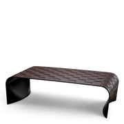 Eichholtz Coffee Table Marcello in dark brown faux leather with curved silhouette and basket-weave pattern
