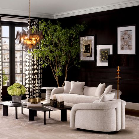 Eichholtz Coffee Table Lerici in natural white marble with a round top and sculptural stacked-disc pedestal base for luxury contemporary interiors.