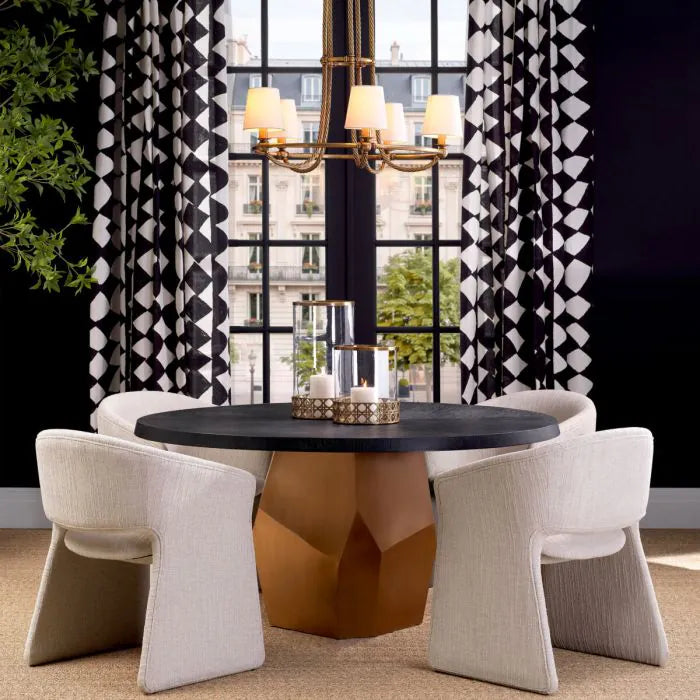 Eichholtz Dining Table Caldor with charcoal grey oak veneer top and sculptural brushed brass base