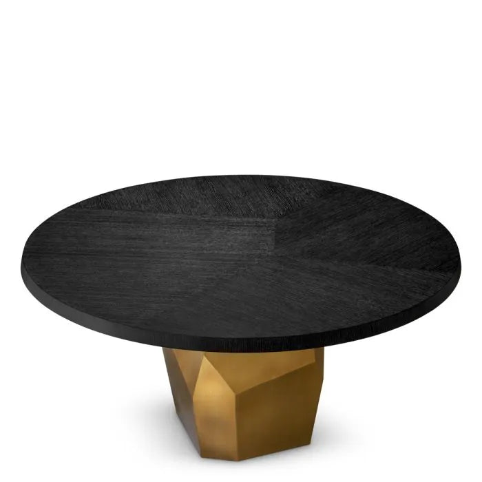 Eichholtz Dining Table Caldor with charcoal grey oak veneer top and sculptural brushed brass base