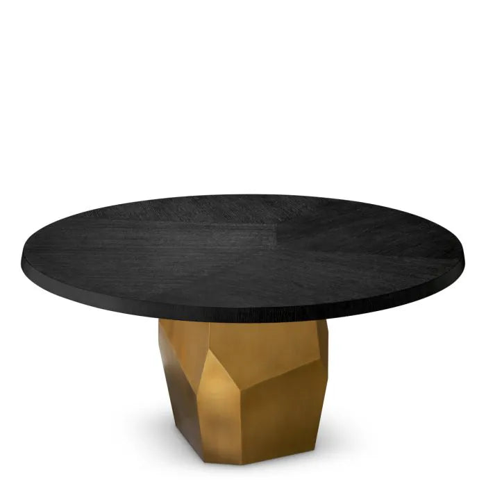 Eichholtz Dining Table Caldor with charcoal grey oak veneer top and sculptural brushed brass base