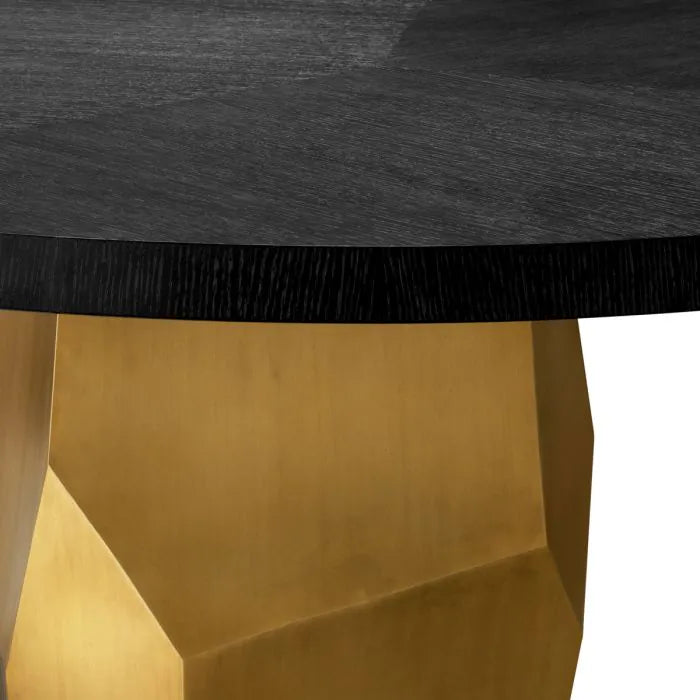 Eichholtz Dining Table Caldor with charcoal grey oak veneer top and sculptural brushed brass base