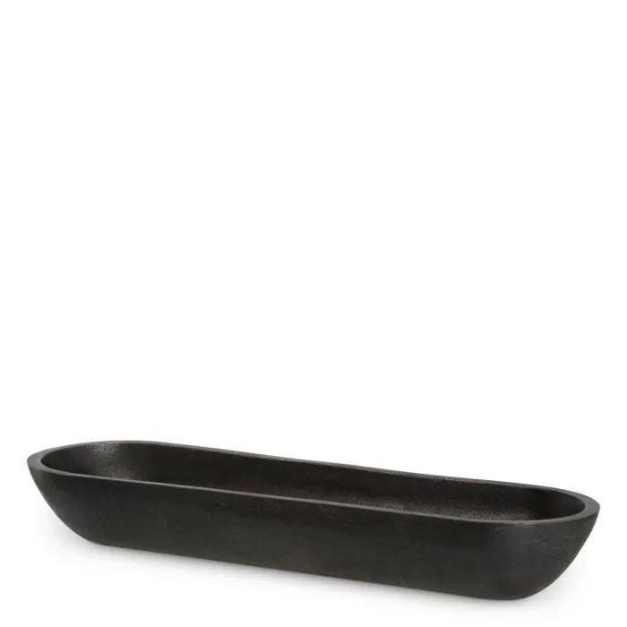 Eichholtz Bowl Hulton hand-cast in aluminium with rich bronze finish, featuring an elongated oval shape with softly curved edges