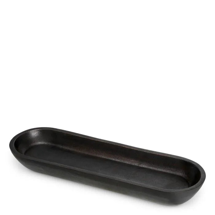 Eichholtz Bowl Hulton hand-cast in aluminium with rich bronze finish, featuring an elongated oval shape with softly curved edges