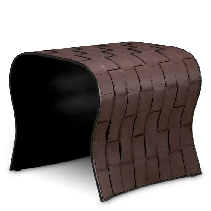 Eichholtz Marcello set of 2 curved side tables in dark brown faux leather with basket-weave pattern