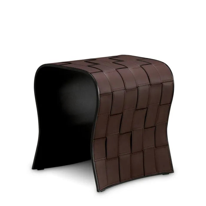 Eichholtz Marcello set of 2 curved side tables in dark brown faux leather with basket-weave pattern