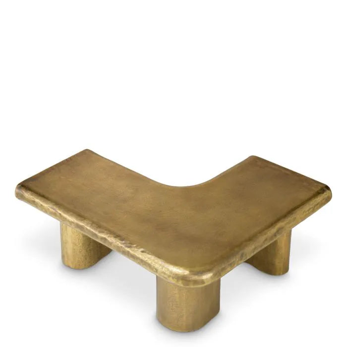 Eichholtz Coffee Table Bellington in textured vintage brass with organic curved top and sculptural cylindrical legs