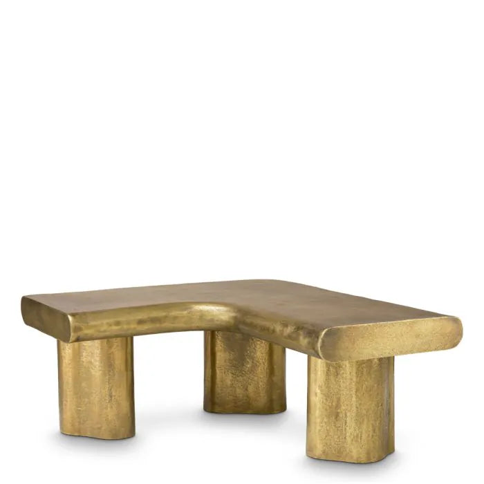 Eichholtz Coffee Table Bellington in textured vintage brass with organic curved top and sculptural cylindrical legs