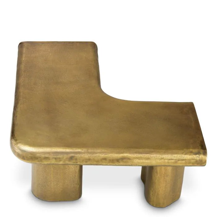 Eichholtz Coffee Table Bellington in textured vintage brass with organic curved top and sculptural cylindrical legs
