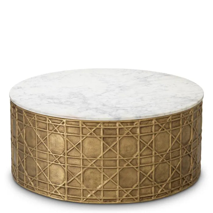 Eichholtz Coffee Table Laurenson with white marble top and vintage brass base