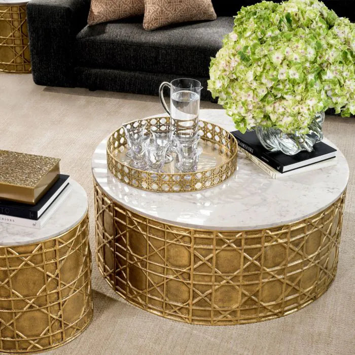 Eichholtz Coffee Table Laurenson with white marble top and vintage brass base