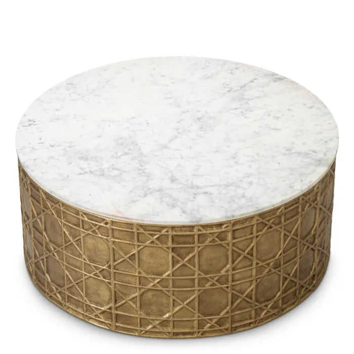 Eichholtz Coffee Table Laurenson with white marble top and vintage brass base
