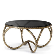 Eichholtz Coffee Table Vedra with smoked glass top and antique brass rope base