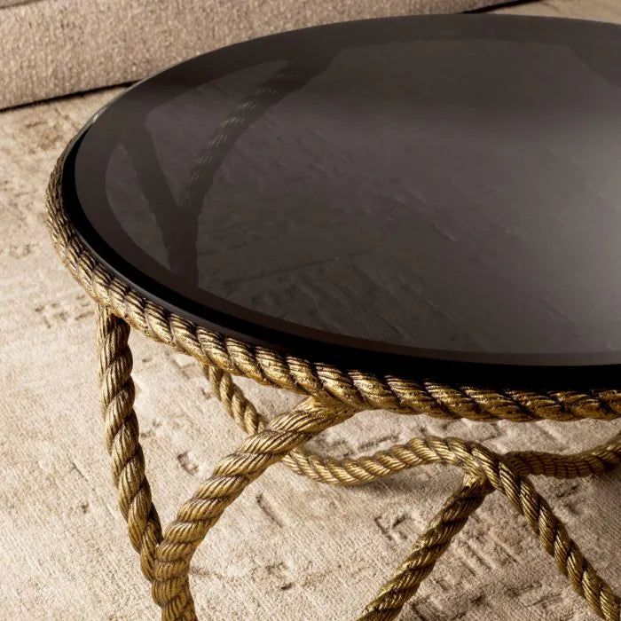 Eichholtz Coffee Table Vedra with smoked glass top and antique brass rope base