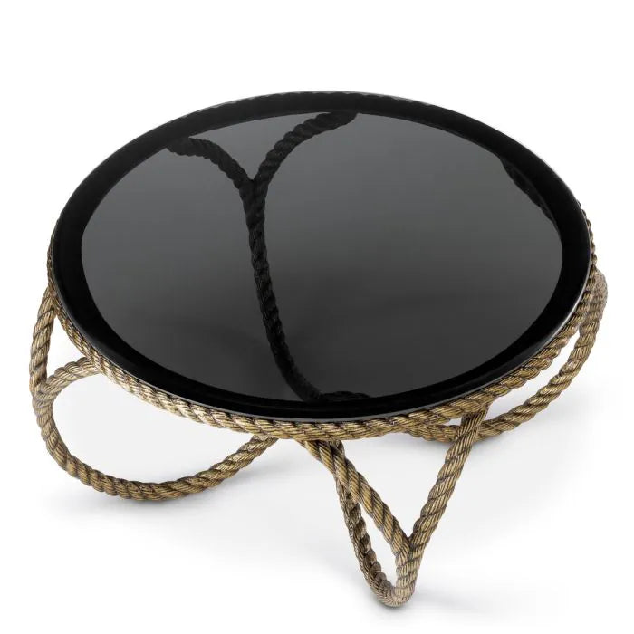 Eichholtz Coffee Table Vedra with smoked glass top and antique brass rope base