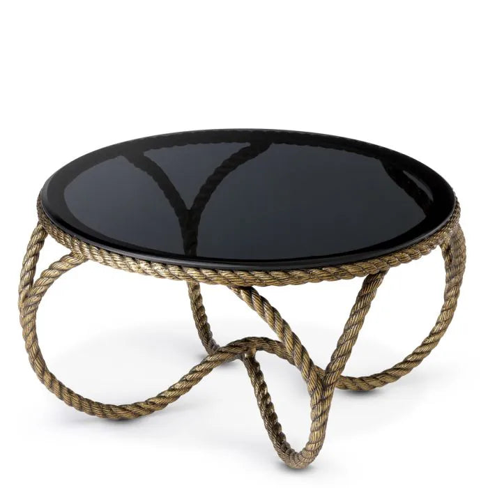 Eichholtz Coffee Table Vedra with smoked glass top and antique brass rope base