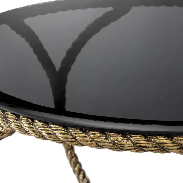 Eichholtz Coffee Table Vedra with smoked glass top and antique brass rope base