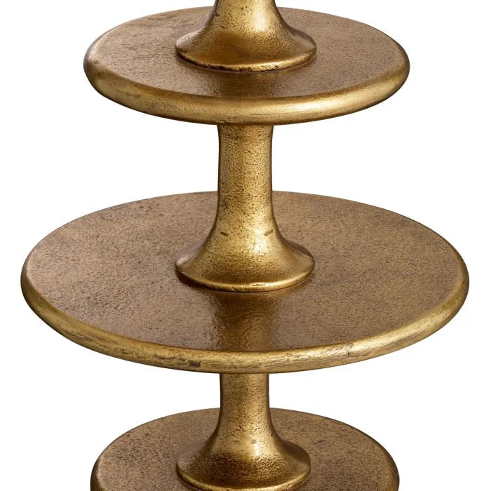 Eichholtz Table Lamp Rosetti with sculptural vintage brass stacked-disc stem, black granite base and large black fabric shade