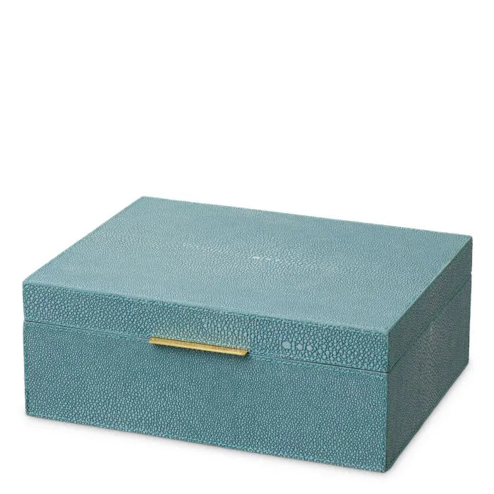Eichholtz Box Menton S in blue faux shagreen with brass handle