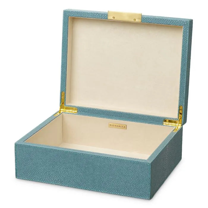 Eichholtz Box Menton S in blue faux shagreen with brass handle