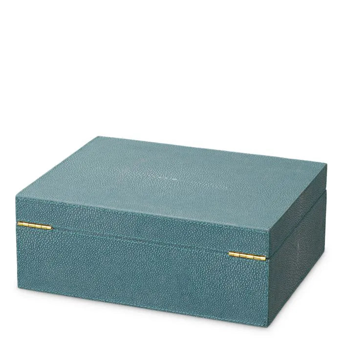 Eichholtz Box Menton S in blue faux shagreen with brass handle